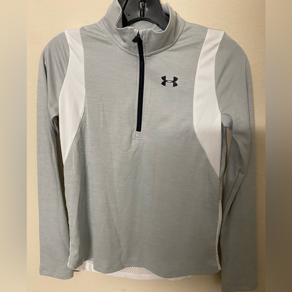 Girls Youth Under Armour Long Sleeve Pullover 1/4 Zip, Gray, Size Large YLG